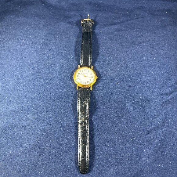 Guess Accessories - Vintage Guess Womens Gold Watch With Black Leather Band & White Dial Japan Movem